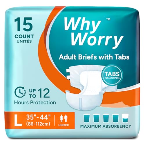 WhyWorry Windeln für Erwachsene, Inkontinenz Slip für Frauen und Männer, Erwachsenen Windel mit maximale Saugfähigkeit, Auslaufschutz über Nacht, Unisex, Größe L, 15 Stück