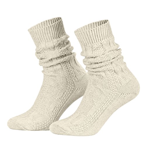 Piarini 1 Paar Trachtensocken Herren - kurze Shoppersocke mit Zopfmuster Damen - Lederhosensocken Baumwolle beige meliert 43 44