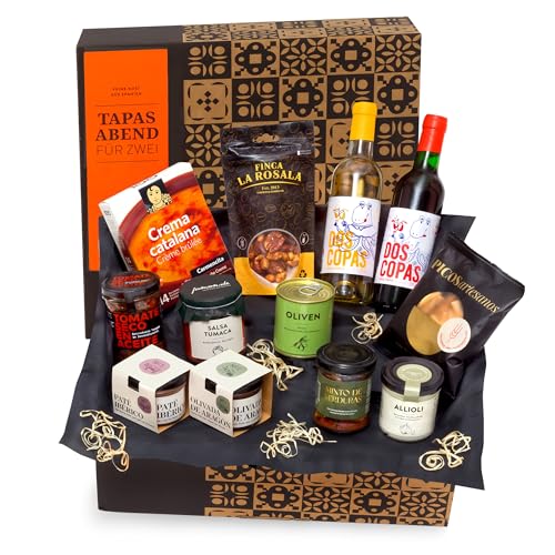 Präsentkorb - Ein Tapas-Abend für Zwei - gefüllter Feinkost-Geschenkkorb von jamon.de - Köstliches Geschenk für Frauen, Männer & Paare