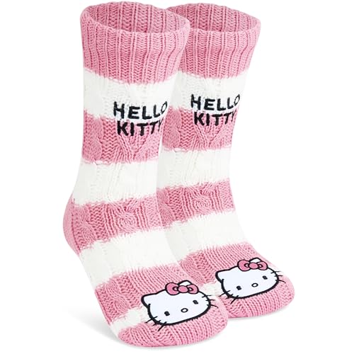 Get Trend Hello Kitty Sanrio Kuschelsocken Damen Größe 35-41, Rutschfest, Winter Stoppersocken, Geschenke für Frauen & Teenager (35/41 EU, Rosa/Weiß Hello Kitty)