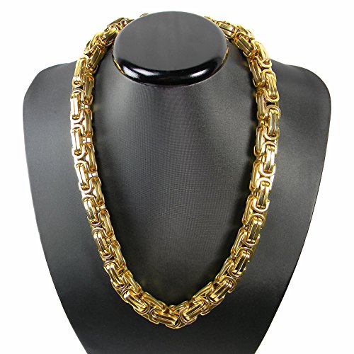 GFYWZ Luxus Königskette Gold Farbe Panzerkette Edelstahl Hals Kette Punk Rock Tribal Hip Hop Funk Rocker Biker 61 cm x 10 mm x 10 mm kk11