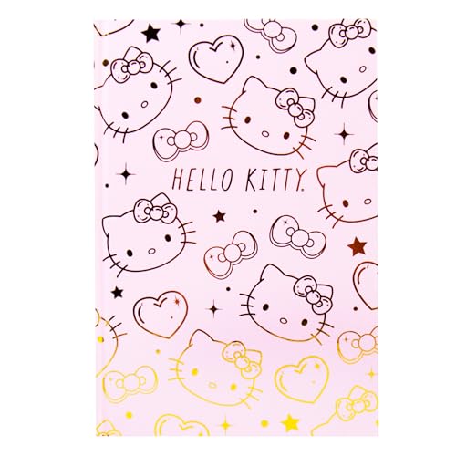 Hello Kitty Offizielles Sanrio Journal, rosa und goldfarbene Folie, Hardcover-Tagebuch, 87 linierte Seiten, niedliches Schulbedarf, Sanrio-Schreibwaren, lustiges B robedarf, Kawaii-Schreibwaren-Set,