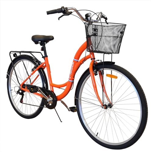 Damenrad EX-3, 28 Zoll, Korb, Licht, Aluminiumrahmen, nur 14,5 kg, Shimano 7 Gang, Shimano Schaltwerk Fahrrad Damen Damenfahrrad 28 Zoll