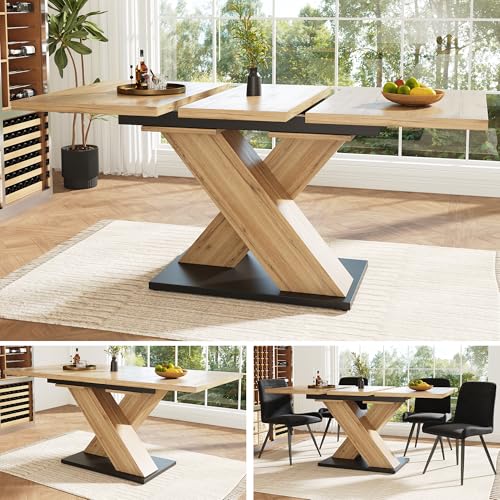 Lumivortex Esstisch Ausziehbar Holz, Küchentisch 119-158,5 × 80 cm, Esszimmertisch Ausziehbar für 2-8 Personen, Kreuzbein-Design, Ausziehtisch Esszimmer (B-Quadrat, Holz A)