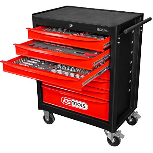 KS Tools 897.7215 Ecoline schwarz/rot Werkstattwagen mit 7 Schubladen und 215 Premium-Werkzeugen