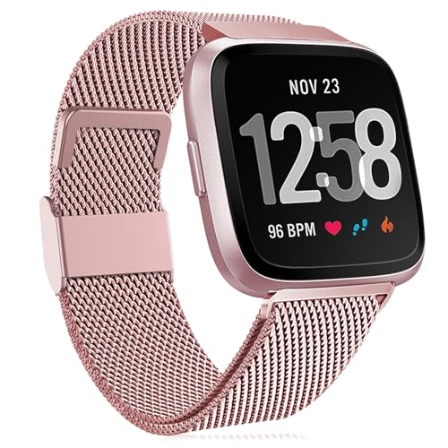 Faliogo Ersatzarmband Kompatibel mit Fitbit Versa Armband/Fitbit Versa 2 Armband, Edelstahl Metall Ersatz Armbänder Kompatibel mit Fitbit Versa 2/Versa/Versa Lite, Klein, Roségold
