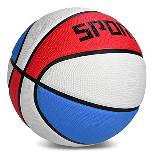 KUYOTQ Kinder Basketball Größe 5 Premium-Kautschuk Basketball Kinder, Indoor und Outdoor für Jungen, Mädchen und Jugendliche, Spiel & Sport, Geschenkidee(entspannt, Rot-Weiß-Blau)