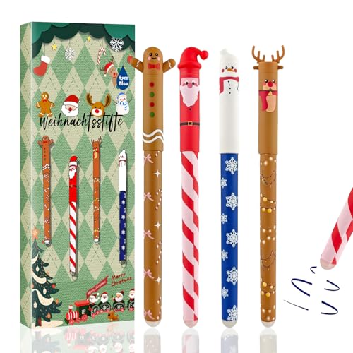 Radierbarer Kugelschreiber, Neuer Weihnachtsstifte 2026, 4 PCS Radierbare Stifte Weihnachten, Radierbarer Gelschreiber, Kawaii Schreibwaren für Kinder Studenten Schule Büro (Weihnachten)