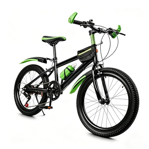 Oxylonty Mountainbike Kinderfahrrad 20 Zoll, 7-Gang-Schaltung, Scheibenbremse & Federgabel, für Kinder ab 6-13 Jahren, mit Schutzblech, Wasserflasche & Kompassglocke, 20 Zoll Fahrrad Junge