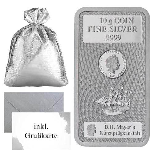 Cook Islands Silber Münzbarren 999,9 Feinsilber – offizielles Anlageprodukt – inkl. Geschenkbeutel, Grußkarte & Echtheitsgarantie Silberstücke24 (10g Silber)