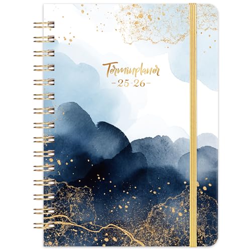 Terminplaner 2025 2026 - Kalender 2025-2026 von August 2025 bis Juli 2026, Ringbuch Wochenplaner 2025-2026, blau, 21.3 x 14.7cm
