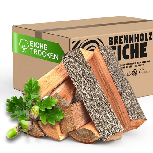 30 kg Brennholz Kaminholz Feuerholz Reine Eiche ofenfertig kammergetrocknet < 9% in 25cm (+/- 5cm)