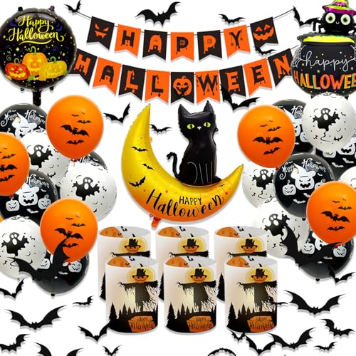 YEJIKJ Halloween Deko, Halloween Tischdeko, Luftballons Orange Schwarz Ballons Orange Konfetti Luftballons für Helloween Party