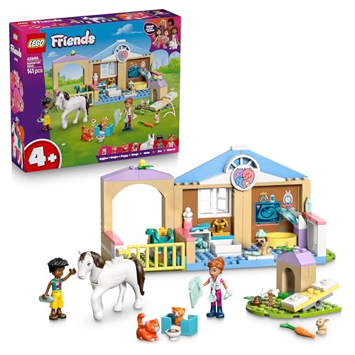 LEGO Friends Tierklinik - Lernspielzeug mit Pferdestall, 2 Mini Puppen, Hund-, Kaninchen- & Katzenfigur Plus Zubehör - Geburtstagsgeschenk für Mädchen ab 4 Jahren - 42696