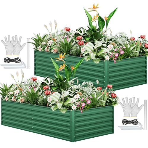 YITAHOME 2er-Set Hochbeet Metall 240x120x58cm, Hochbeete-Kit aus Verdicktem Zink-Aluminium-Magnesium-Edelstahl-Metall Hochbeete für Garten mit Stützstange & Handschuhe für Gemüse, Blumen (Grün)