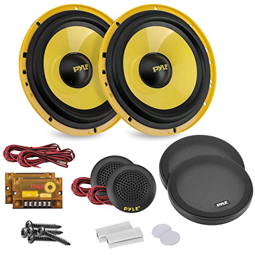 Pyle Auto Lautsprecher Boxen Hifi 400 W – Car 2 Way Speaker – Lautsprecher 165mm nach OEM Standard in Gelb, Aufbaulautsprecher als Auto Soundsystem, Robuste Lautsprecherboxen mit Magnetstruktur