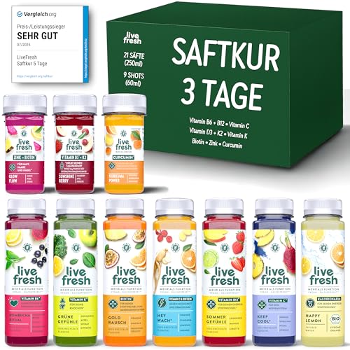 LiveFresh Saftkur 3 Tage – 21 Säfte (250ml) & 9 Shots (60ml)