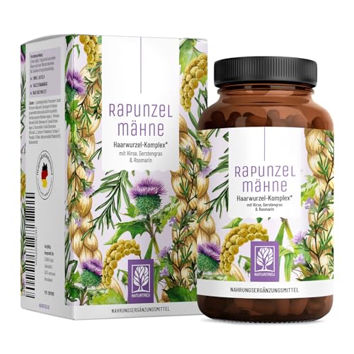 NATURTREU® Haar Vitamine - Biotin & Selen Hochdosiert für deine Haare - Ganzheitliche Unterstützung für die Haarwurzel - Hirse, Gerstengras & Rosmarin - 120 Kapseln für natürliche Haare