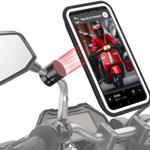 Shapeheart Motorrad Rückspiegel Handyhalterung Magnetisch - Wasserdichte Touchscreen Handytasche XL - Schraubbefestigung Spiegel Motorrad, Roller - Smartphone Hülle - Stabiles Abnehmbares System