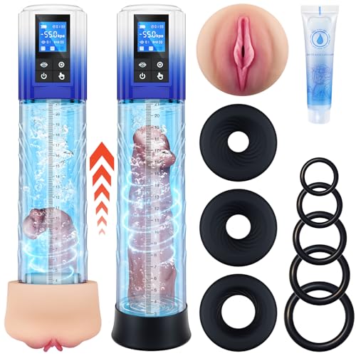 Penispumpe Sex Spielzeug für die Männer - Elektrische Penis Pumpe Vakuumpumpe Masturbieren Penisvergrößerung mit 6 Saugstufen, Masturbator Taschenmuschi Sexspielzeug Penis Extender mit Penisring Set