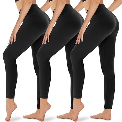 Gayhay 3er Pack Leggings Damen High Waist Sportleggings Blickdicht Sporthose für Sport Yoga Gym(Schwarz*3,L-XL)