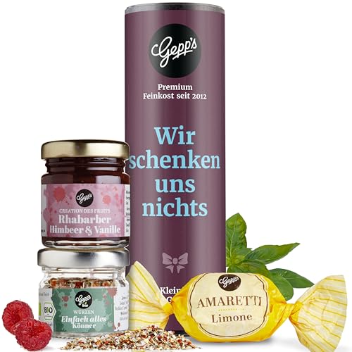 Gepp’s Feinkost Wir schenken uns nichts I Geschenkkorb mit Gewürzen & Konfitüre I Mitbringsel oder als Dankeschön I Geschenkkorb für Männer und Frauen I Gourmet Geschenkidee zu Weihnachten