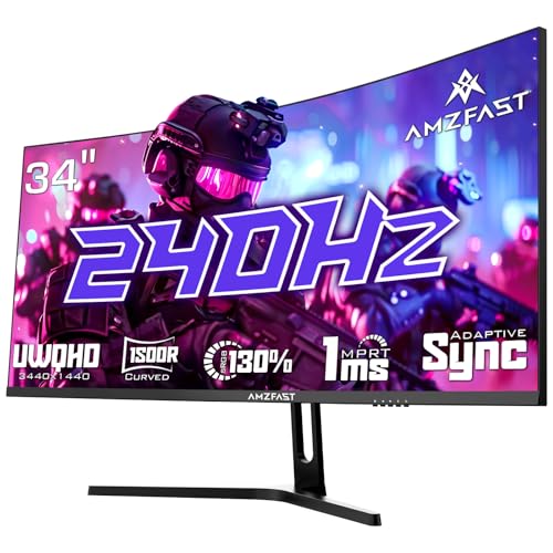 Amzfast Curved Gaming Monitor 34 Zoll, 240Hz, UltraWide QHD(3440x1440), 21:9, Eyes-Care, HDR, 1 ms MPRT, Adaptive Sync, sRGB 130% / DCI-P3 98%, HDMI 2.1*2, DP 1.4*2, VESA 75x75, PIP/PBP, AMZG34C5QPro