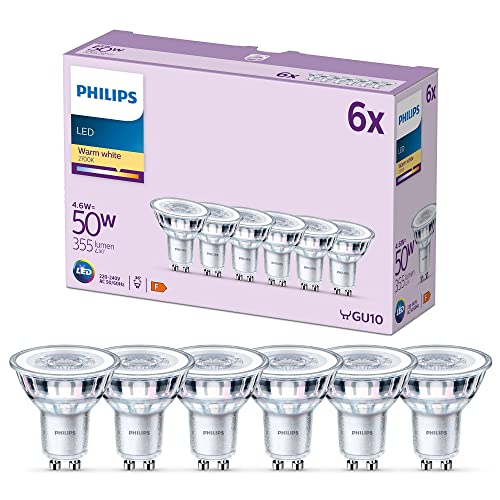 Philips LED Classic GU10 Lampen 6-er Pack (50 W), Reflektor LED Spots mit warmweißem Licht, energiesparende Lampen mit langer Nutzlebensdauer, Warmweiß