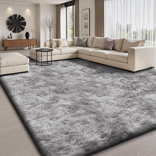 Sour Lemon Hochflor Teppich Grau Teppich Wohnzimmer 200x300 Waschbar Anti-Rutsch Extra Große Teppiche Schlafzimmer Flauschige Moderne Teppiche Matte Teppichen für Schlafzimmer Kinderzimmer