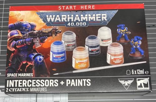 Warhammer Miniaturmalfarbe und Pinsel Set inkl. Space Marines Intercessors + Paints 40000 60-11