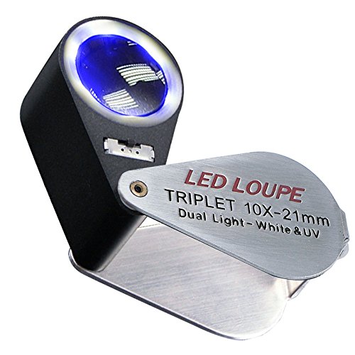 Juwelier Lupe 10X Fach vergrößerung LED Juwelierslupe, Metall Faltlupe mit LED UV Licht, Uhrmacherlupe, Taschenlupe, Lupen für Edelsteine für Diamanten Schmuck Briefmarken Münzen Antiquitäten