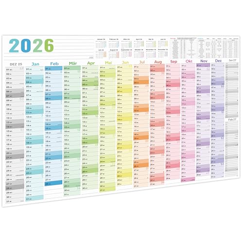 Wandkalender 2026, Kalender 2026 Wandkalender XXL (97 x 70 cm) in Poster Größe, Jahresplaner Querformat, Gefaltet - Wandplaner 2026, Jahreskalender, Plakatkalender. 1 Stück