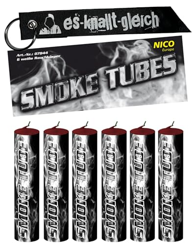 Rauchfackel Smoke Tubes im 6er Pack in Rot Blau Gelb Grün Orange Weiß Mix von NICO Europe mit Anhänger (Weiß)