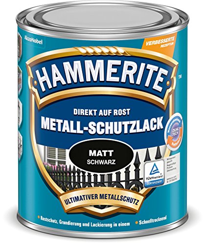 Hammerite Metallschutzlack Matt, 3in1- Rostschutz, Schwarz, 250 ml