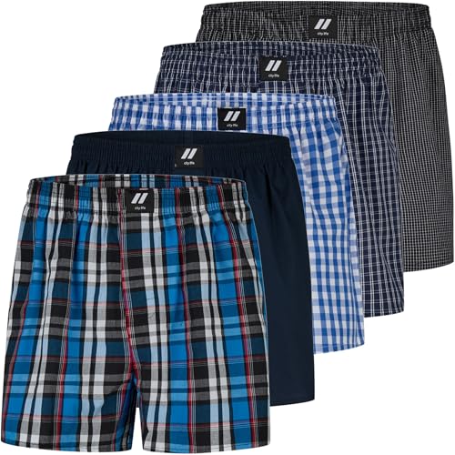 City Life Herren Webboxer 5er Pack - 100% Baumwolle, desortierte Boxershorts, atmungsaktiv & bequem, Farbe:Design 1, Grösse:L