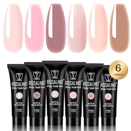 ROSALIND Poly Nagelgel, UV LED Nagelverlängerungs Nagel Extension Gel für Anfänger, Profi, Nagelstudio, 6pcs 10ml Poligel für Nägel Gel Nail Art