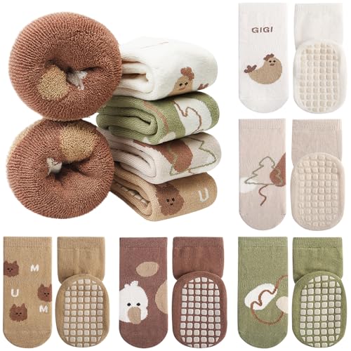 Adorel Baby Stoppersocken Gefüttert Baumwolle Winter ABS Socken 5er-Pack Natur 3-5 Jahre (Herstellergröße L)