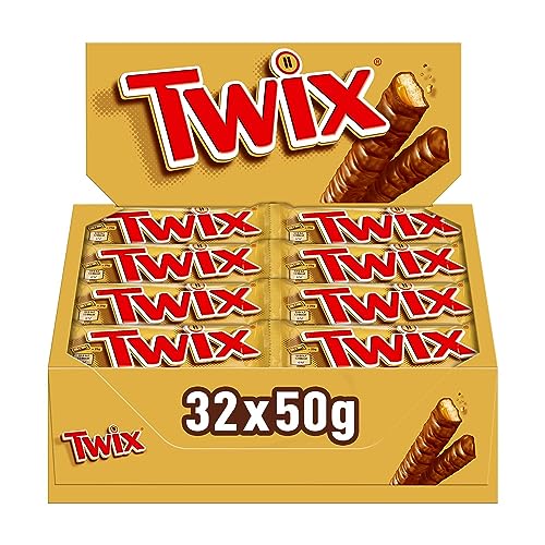 Twix Milchschokoladenriegel mit Keks und Karamell, Schokolade, 32 Snack-Riegel à 50g