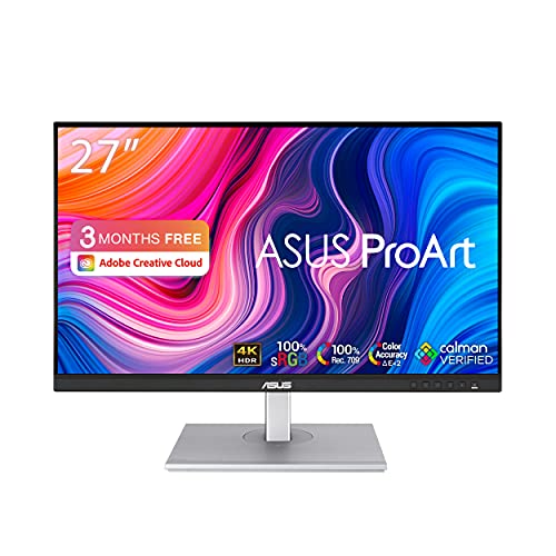 ASUS ProArt PA279CV - 27 Zoll 4K UHD Professioneller Monitor - 16:9 IPS, 3840x2160 - ergonomisch, Pivot, Calman, hohe Farbtreue, HDR 10 - DisplayPort, HDMI, 65W USB-C, USB-Hub, Schwarz