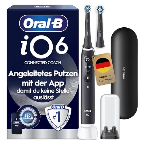 Oral-B iO Series 6 Elektrische Zahnbürste/Electric Toothbrush, 2 Aufsteckbürsten, 5 Putzmodi für Zahnpflege, Display & Reiseetui, Valentinstagsgeschenk für Ihn/Sie, Designed by Braun, black lava