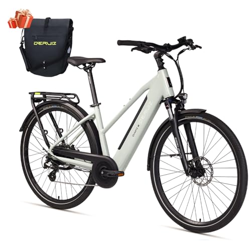 DERUIZ E-Bike 28 Zoll Quartz M – City E-Bike für Damen & Herren, 250W 48V 483Wh, 55 Nm Motor, bis 25 km/h, Reichweite bis 121 km, Trekking Elektrofahrrad in Metallic Grey