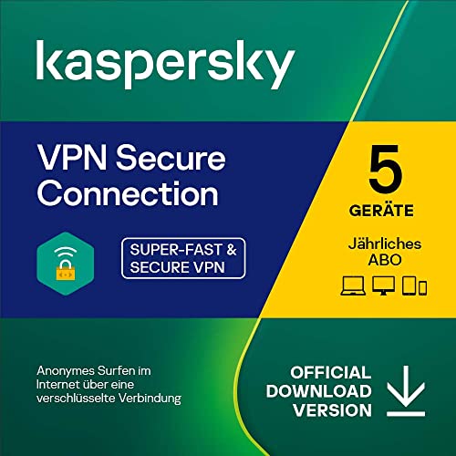 Kaspersky VPN Secure Connection | 5 Geräte | 1 Benutzerkonto | Jährliches Abo | PC/Mac/Android/iOS | Aktivierungscode per Email
