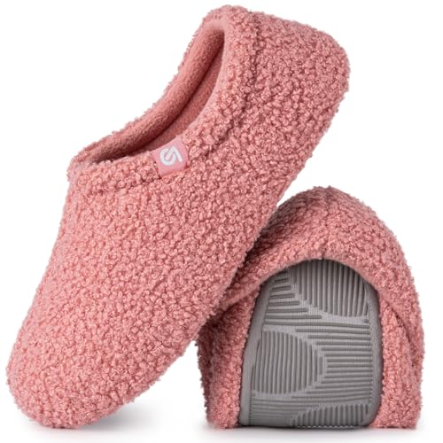 VeracCosy Damen Memory Foam Plüsch Hausschuhe Antirutsch Baumwolle Pantoffeln Mit Polar Fleece-Futter, Pink, 40/41 EU Weit