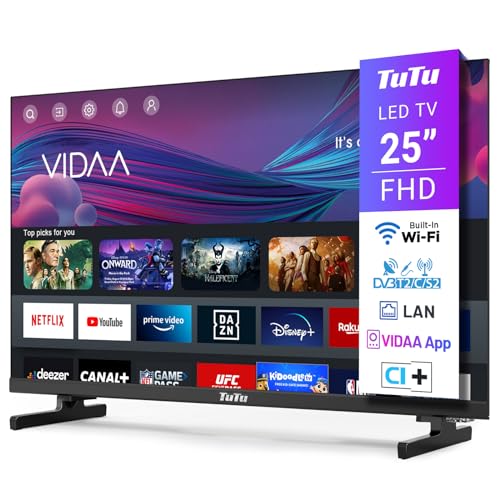 TuTu TUV25FQ1B Smart TV 25 Zoll (64 cm) Full HD VIDAA Fernseher mit WLAN, Triple Tuner (DVB-T/T2, DVB-C, DVB-S/S2), APP Store, AirPlay, HDMI, USB