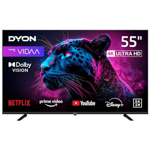 DYON Movie Smart 55 VX-2-55 Zoll (139 cm) 4K UHD Smart TV mit Triple Tuner (DVB-C/-S2/-T2), App Store, Prime Video, Netflix, YouTube, DAZN, Disney+, waipu.tv, Hotelmodus