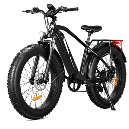 Bodywel D6 E Fatbike Herren Damen, 26x4 All Terrain E Bike Mountainbike, 48V 15Ah Akuu, 250W Heckmotor, 7-Gang-Getriebe, Federgabel Verstellbar, Hydr. Scheibenbremsen, Legierungsrahmen (Schwarz)