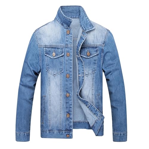 LZLER Jeansjacke Herren Slim Fit Herrenjacke Klassische Denim Jeansmantel Gewaschener Blau Bomberjacke(Blau,M)