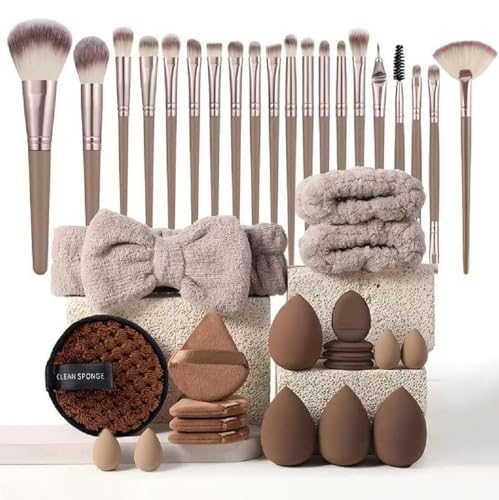 40 Stück Pinselset Makeup Professionelles Make up Pinsel set für Frauen | Foundation-Mischungen | Premium Beauty-Werkzeuge, Schwamm für Foundation, Make-up-Applikatoren (40 Stück - Kaffee)