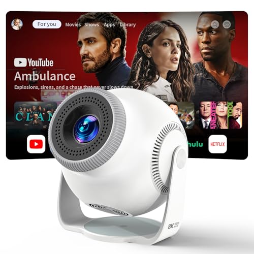 Mini Beamer, Projektor, Mini Projector 1080P Full HD, 480 ANSI Lumen, Android 14 System, 8K Dekodierung, WiFi 6 Bluetooth 5.4, Automatische Trapezkorrektur, 180° Drehbar, Beamer 4K Heimkino