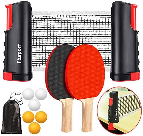 FBSPORT tischtennisnetz Tischtennis Netz Set tischtennisnetz für jeden Tisch mit tischtennisnetz ausziehbar, 6 Ping-Pong Bälle,1*Mesh Bag,tragbar Tischtennissets Spiel